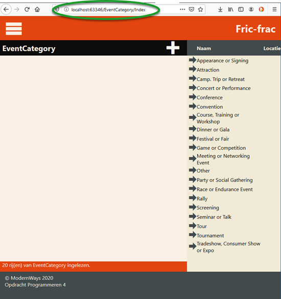 EventCategory - Index view